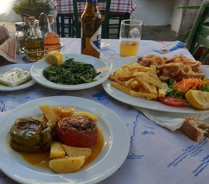 Naxos beach seaside taverna dinner